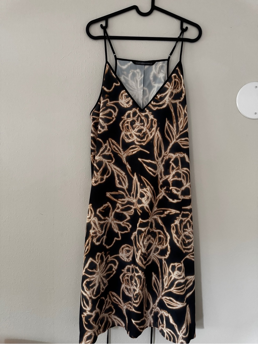 Gary Graham 422 Spaghetti Strap Floral Slip Dress - Black & Cream